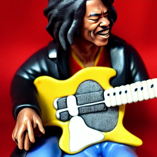 Prompt: a porcelain figurine of jimmy hendrix playing the guitar, product shot