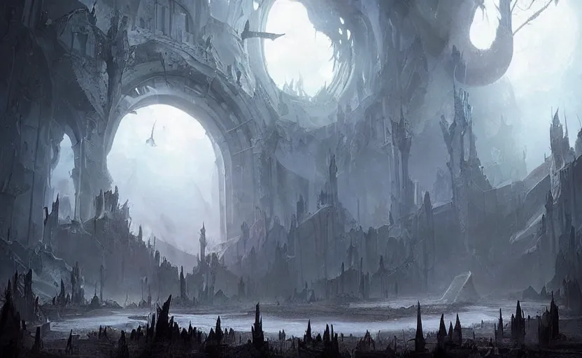 Image similar to a demonic magical ethereal portal!!! to hell. dark matte painting by greg rutkowski