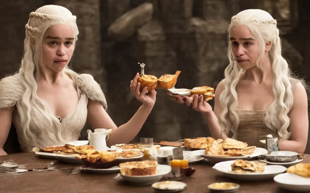 Image similar to daenerys targaryen having breakfast