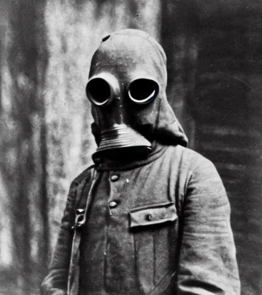a man wearing detailed hooded gas mask at distance, | Stable Diffusion ...