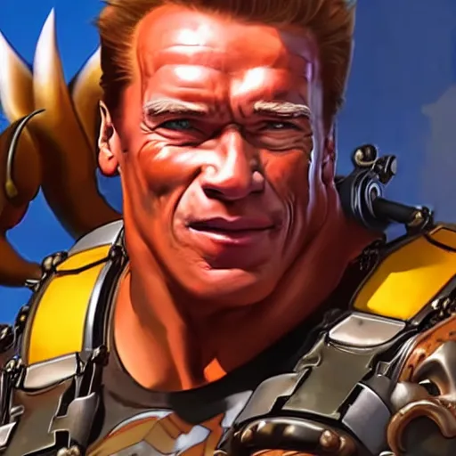 Image similar to a screenshot of arnold schwarzenegger as junkrat in overwatch