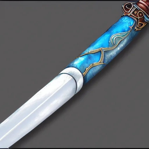 Image similar to arabian saber, object, close - up, blue edge, curved blade, obsidian metal, artstation, intricate