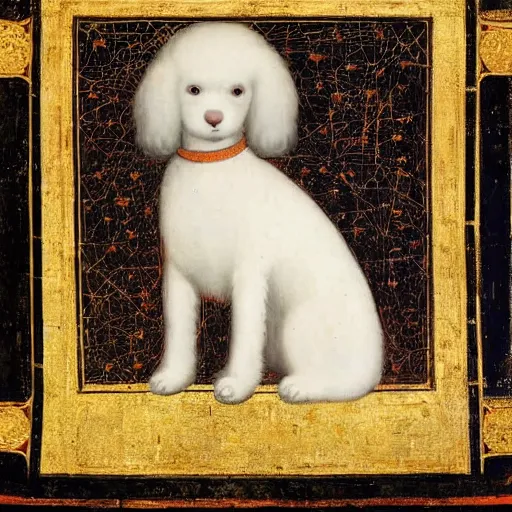 Image similar to portrait of a white poodle as an italian queen, painting by giotto di bondone, 1 3 0 0