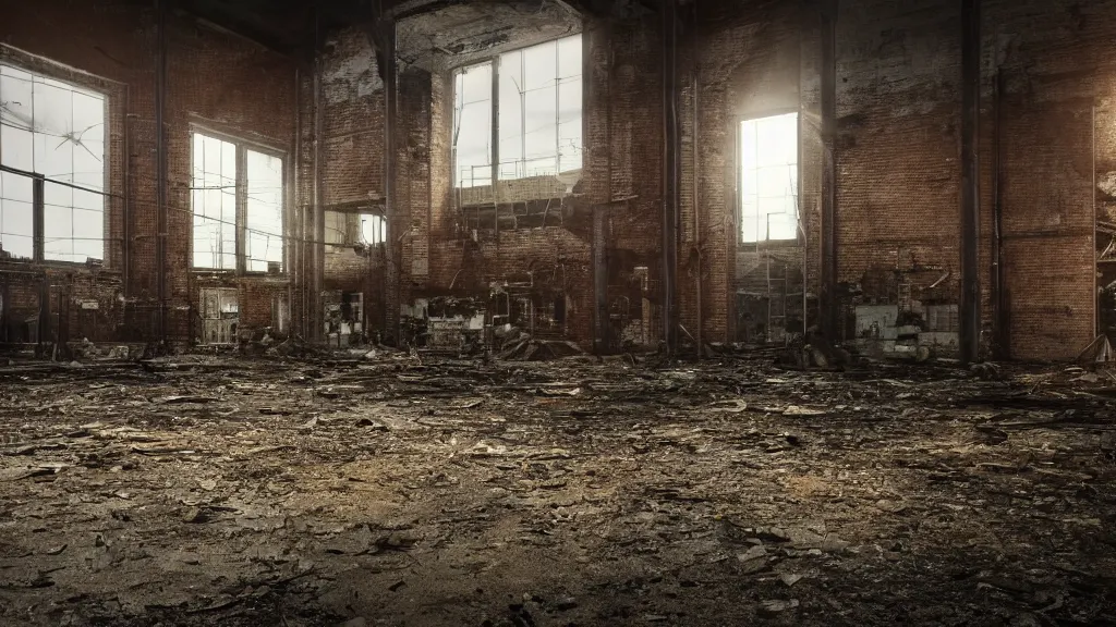 abandoned factory, dimly lit, unknown figure lurking | Stable Diffusion ...