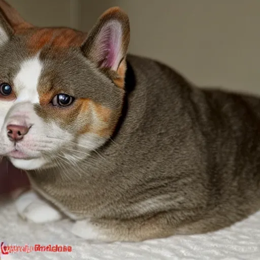 Prompt: British Shorthair cat hybridized with Welsh Corgi