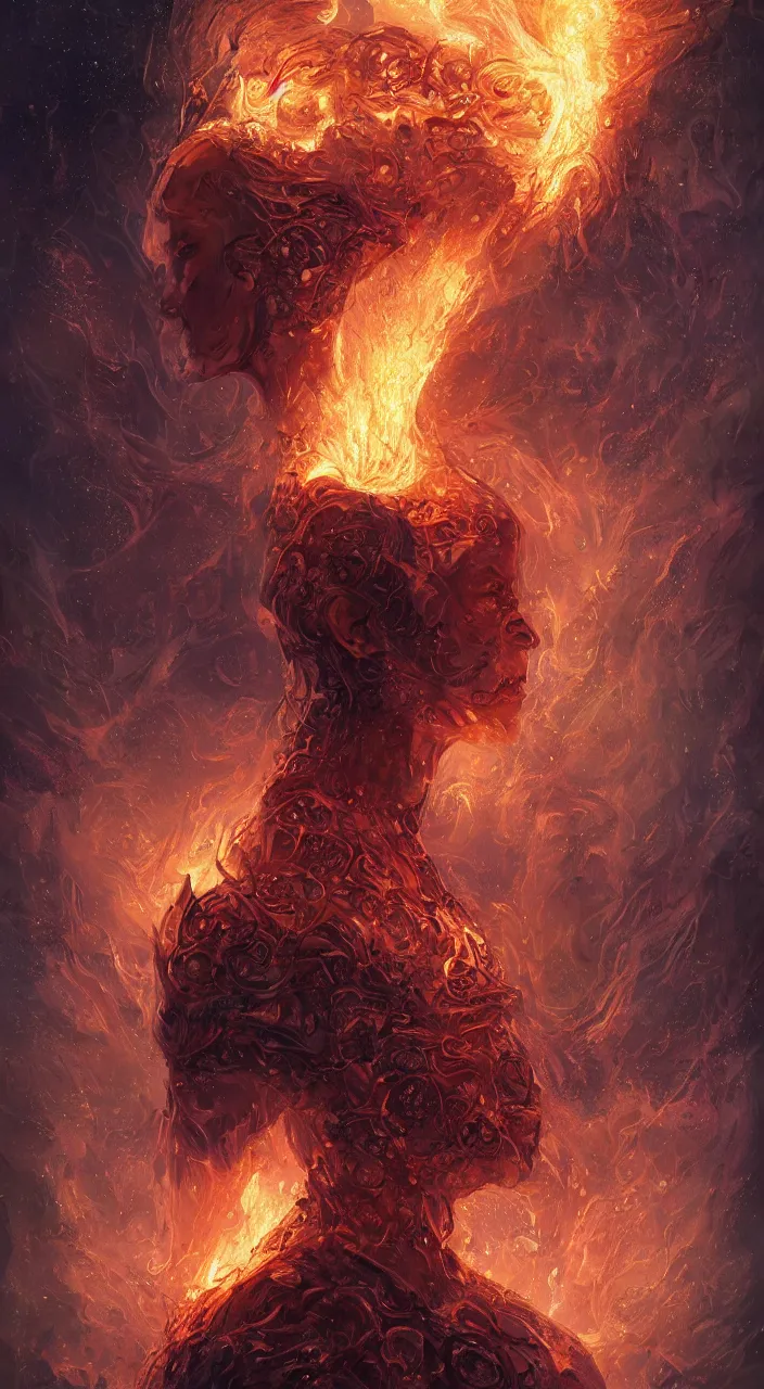 Image similar to full body concept art of human made with fire sparks by Marc Simonetti + beautiful eyes, beautiful face + symmetry face, symmetry body + border and embellishments inspiried by occult insignia, fire in the background, galaxy + highly detailed, intricate complexity, epic composition, magical atmosphere + masterpiece, award winning + trending on artstation