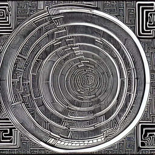 Image similar to a highly detailed and beautiful labyrinth in the style of MC Escher in 4K
