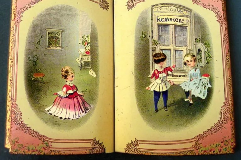 Prompt: antique victorian popup book childrens story book