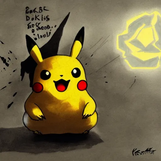 Image similar to Pikachu as a dark souls boss art by Bernard Krigstein's