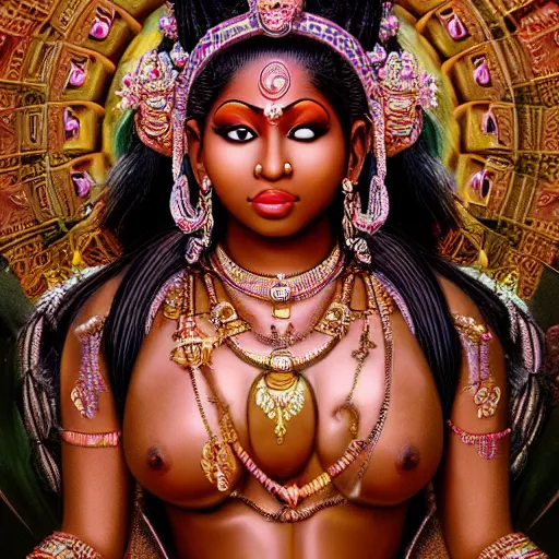 Image similar to nicki minaj as a fertility goddess, hinduism, statue, ultra realistic, intricate, epic lighting, futuristic, 8 k resolution