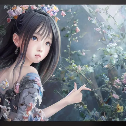 Image similar to dynamic composition, motion, ultra-detailed, incredibly detailed, a lot of details, amazing fine details and brush strokes, colorful and grayish palette, smooth, HD semirealistic anime CG concept art digital painting, watercolor oil painting of a young C-Pop idol girl, by a Chinese artist at ArtStation, by Huang Guangjian, Fenghua Zhong, Ruan Jia, Xin Jin and Wei Chang. Realistic artwork of a Chinese videogame, gradients, gentle an harmonic grayish colors.