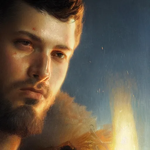 Image similar to handsome portrait of ezra klein posing, radiant light, caustics, war hero, apex legends, by gaston bussiere, bayard wu, greg rutkowski, giger, maxim verehin