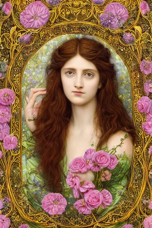 Prompt: elaborately Hyper detailed pre-raphaelite illustration of an extremely beautiful regal young attractive woman, surreal, flowers, pink bubbles, bright background, moonlight, very coherent symmetrical artwork high fantasy professionally painted digital art painting, smooth, sharp focus, highly detailed illustration highlights, golden ratio, 8K detail post-processing, symmetrical facial features, rich deep moody colors, award winning picture, trending on ArtstationHQ