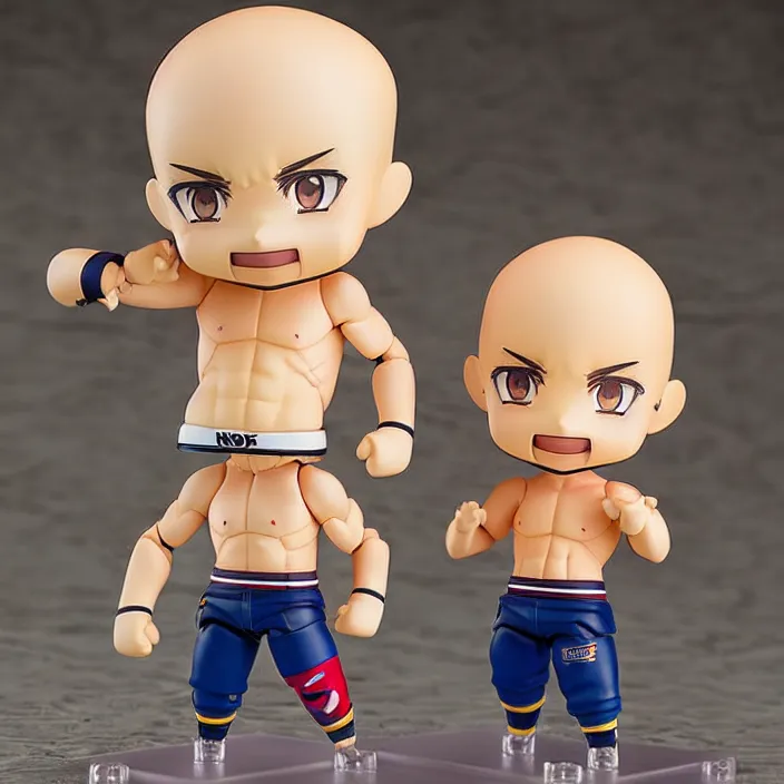 Prompt: anime nendoroid of British Kickboxer Andrew Tate, bald, with stubble beard, fantasy, figurine