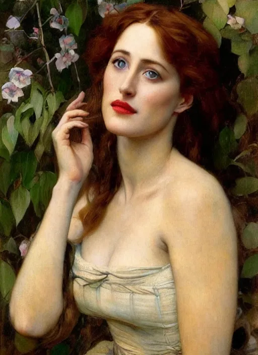 Prompt: a beautiful painting of young gillian anderson by juan luna, pre-raphaelite, detailed, trending on artstation, hd, masterpiece