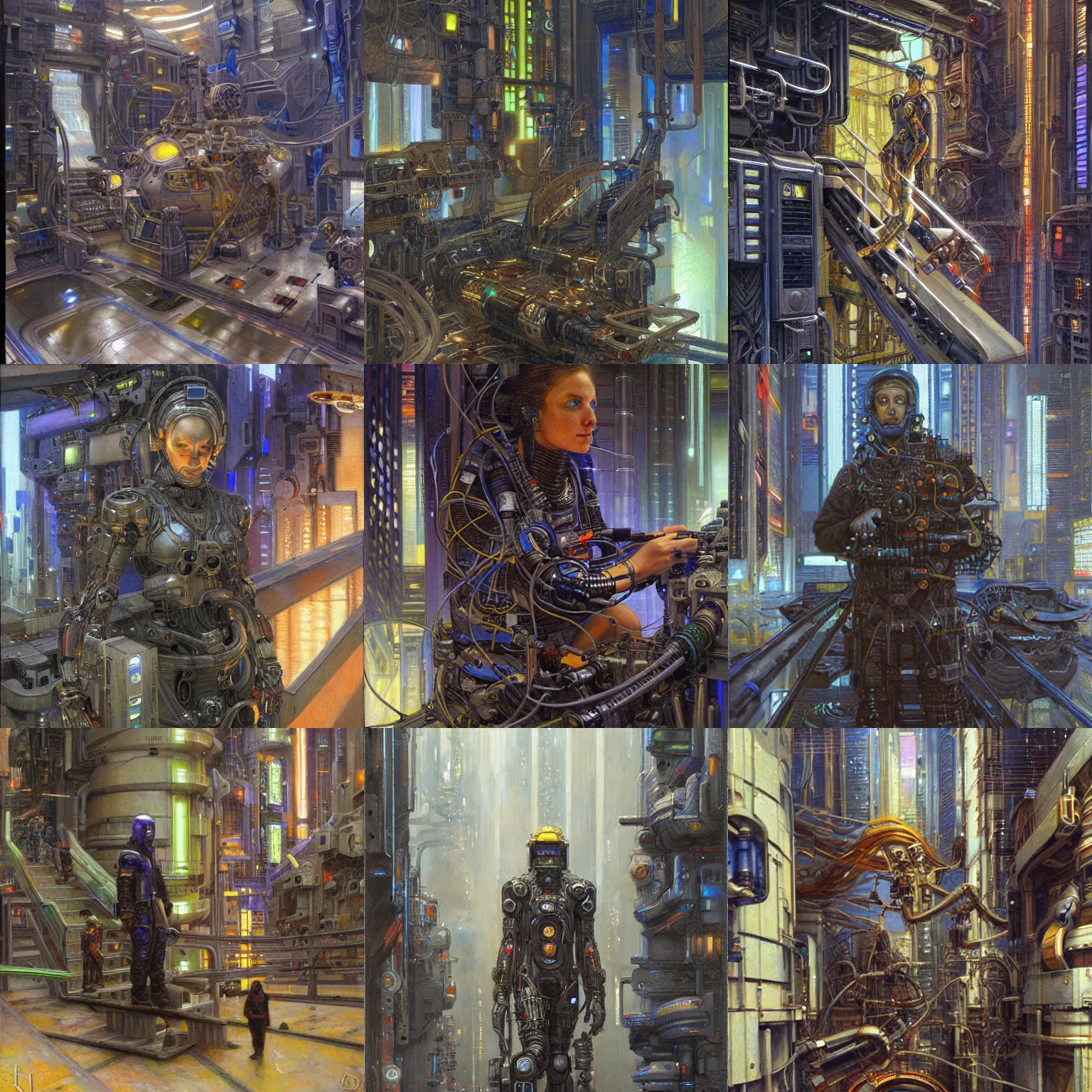 Prompt: painting by donato giancola, cyberpunk engineer