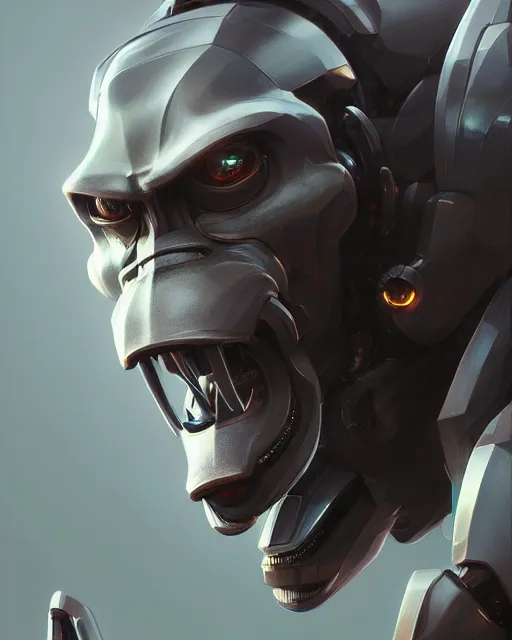 Image similar to mecha male ape portrait, handsome, cyborg, intricate mechanical body, robot eyes, hyper realistic 3 d render by ilya kuvshinov, peter mohrbacher, greg rutkowski, ryohei hase, dramatic lighting, intricate, highly detailed, sharp focus, luminous, unreal engine, blender, artstation, masterpiece, ray tracing