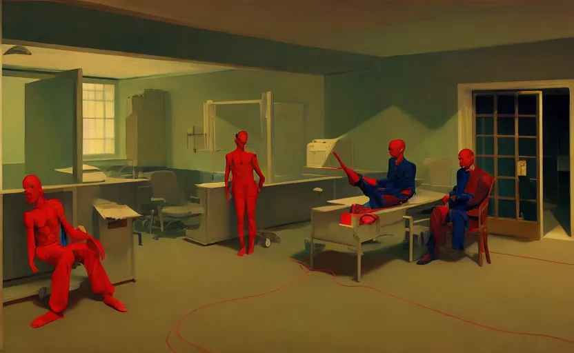 Image similar to Inside an operational room with crazy doctors operating, very coherent, painted by Edward Hopper, Wayne Barlowe, painted by James Gilleard, airbrush, art by JamesJean