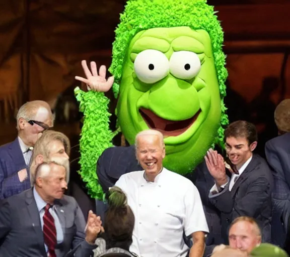 Prompt: joe biden as the food green giant mascot,