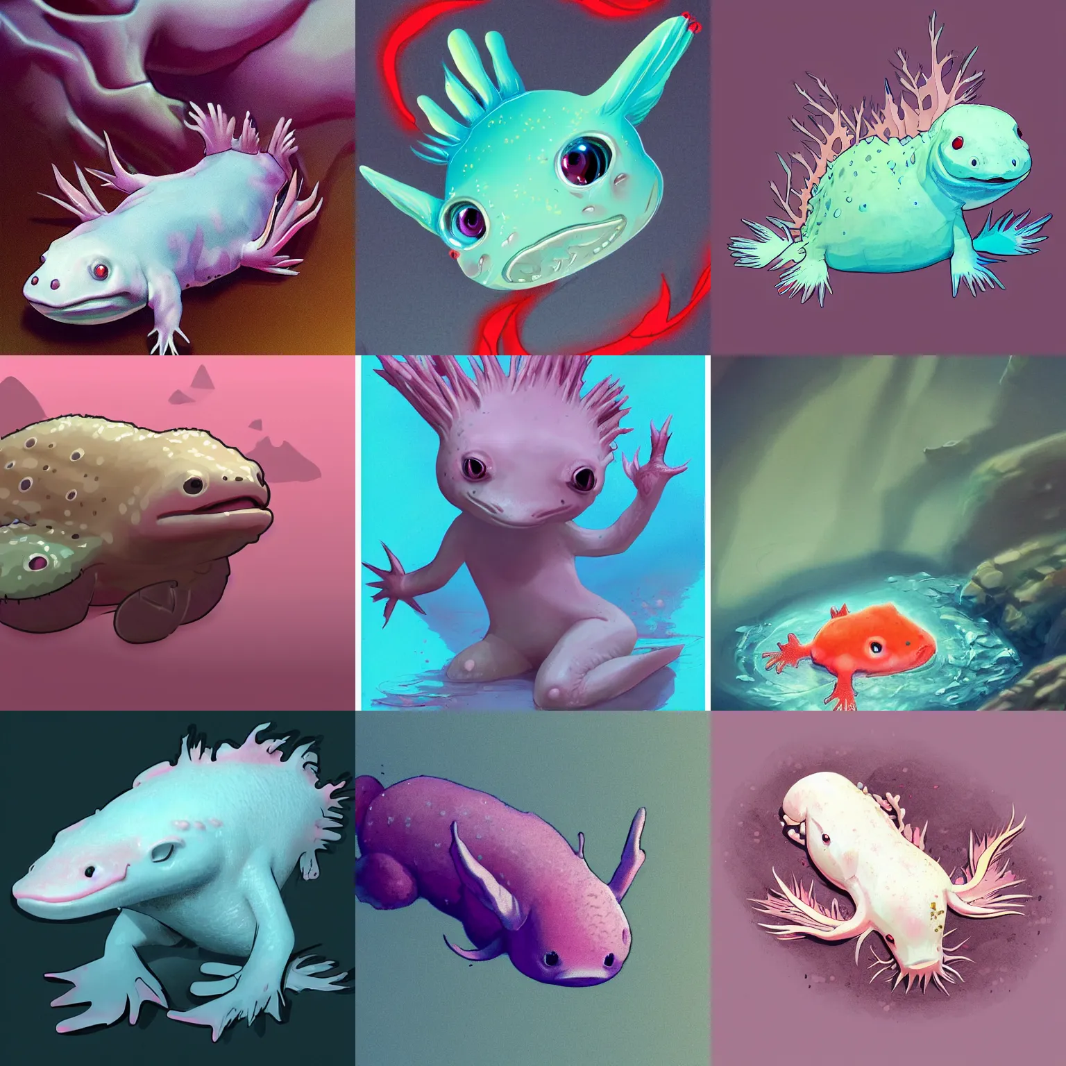 Prompt: axolotl, beautiful, trending on artstation