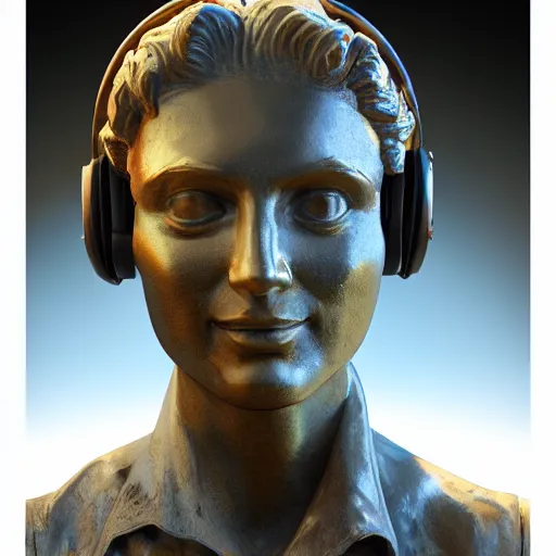 Image similar to a hyper real comic book style portait painting of a stone statue with a golden vr headset on it, unreal 5, hyperrealistic, octane render, cosplay, rpg portrait, dynamic lighting