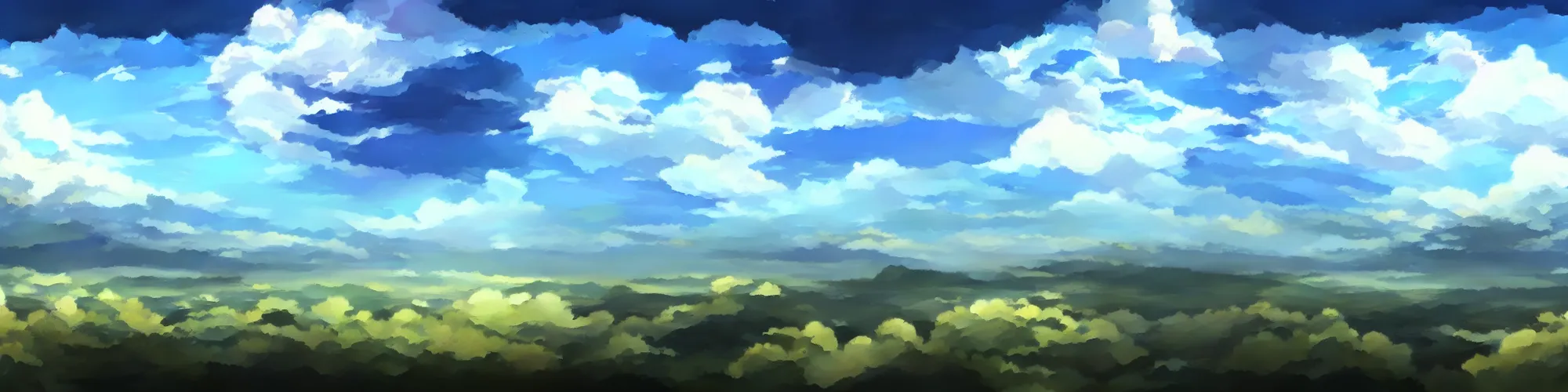 Image similar to panorama view of the sky. matte painting, anime, studio ghibli. professional digital painting, artstation, concept art, smooth, beautiful, cinematic. no mountains and trees.