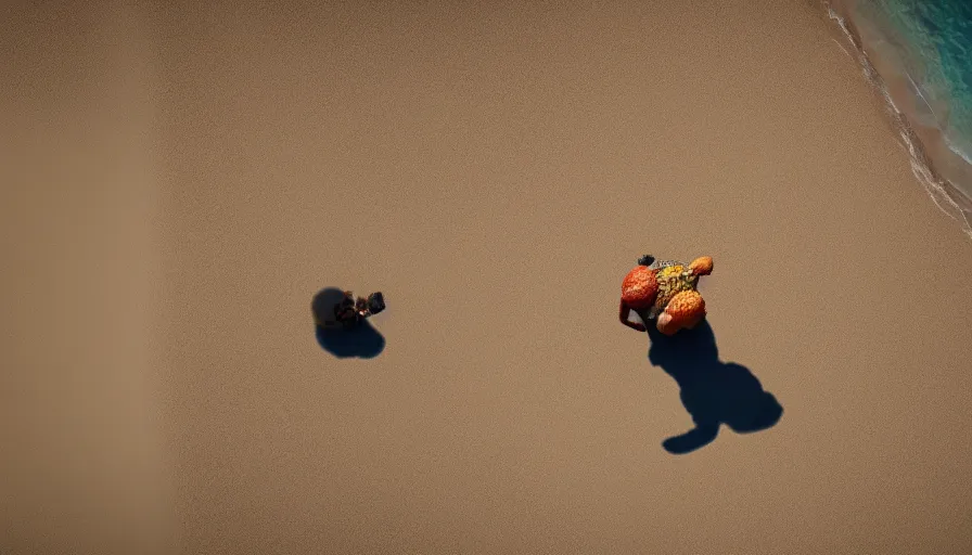 Image similar to CNN news footage taken from above. A Goron from Zelda is washed up on the beach. 8K Highly professionally detailed, HDR, CGsociety, Ultra Realistic