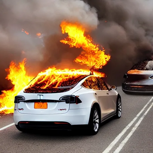 Prompt: Flyer warns Tesla vehicles may suddenly start on fire if you eat tacos