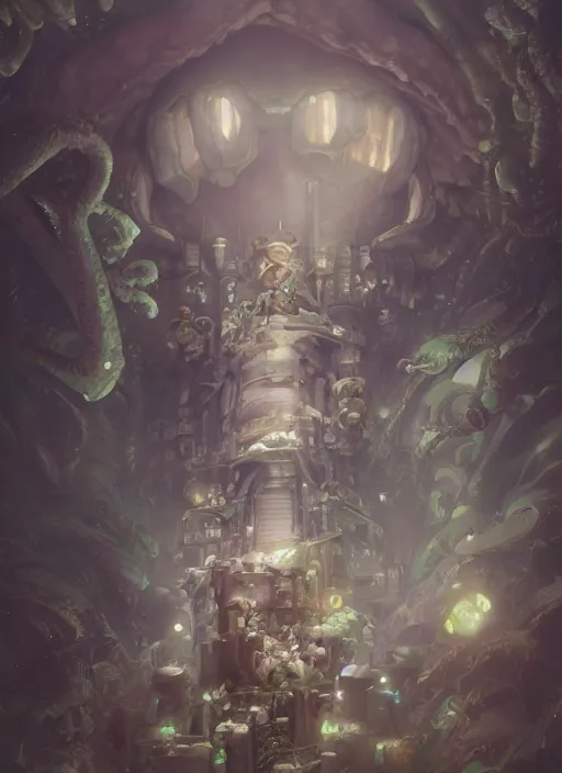 Image similar to made in abyss, au naturel, hyper detailed, digital art, trending in artstation, cinematic lighting, studio quality, smooth render, unreal engine 5 rendered, octane rendered, art style by klimt and nixeu and ian sprigger and wlop and krenz cushart