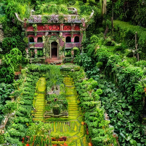 Prompt: highly detailed vegetable garden las pozas, lots of leaves, fence line, detailed. rule of thirds. intricate. sharp focus. wide angle. unreal engine 8 k. renaissance painting, wlop, cinematographer jim jarmusch, film noir