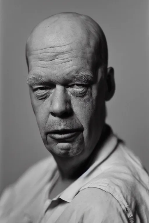 Image similar to studio portrait of man that looks excactly like homer simpson, lookalike, as if homer simpson came to life, soft light, black background, fine details, close - up, award winning photo by james van der zee