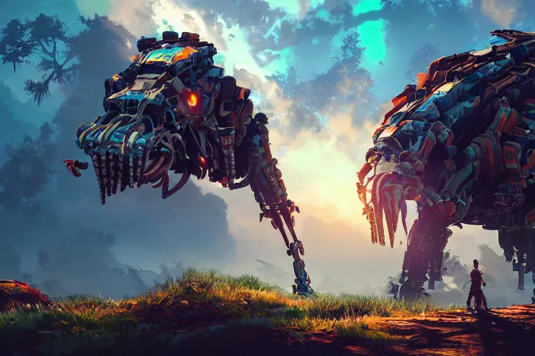 Image similar to bristleback machine mecanical creature robot of horizon forbidden west horizon zero dawn bioluminiscence global illumination ray tracing hdr fanart arstation by ian pesty and alena aenami artworks in 4 k