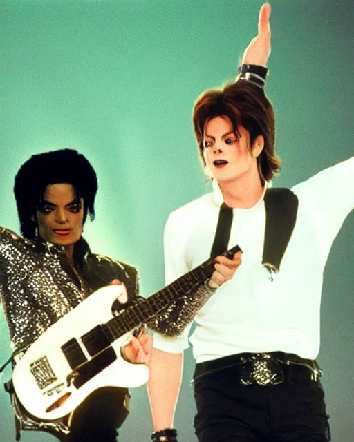 Image similar to genetic combination of michael jackson and paul mccartney, photographed in 1 9 9 7, dynamic lighting, ultra detailed, award winning photo