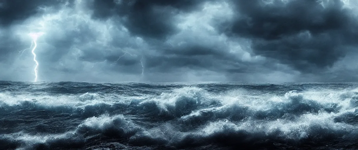 Prompt: stormy ocean monster dramatic lighting cinematic establishing shot extremely high detail foto realistic cinematic lighting post processed