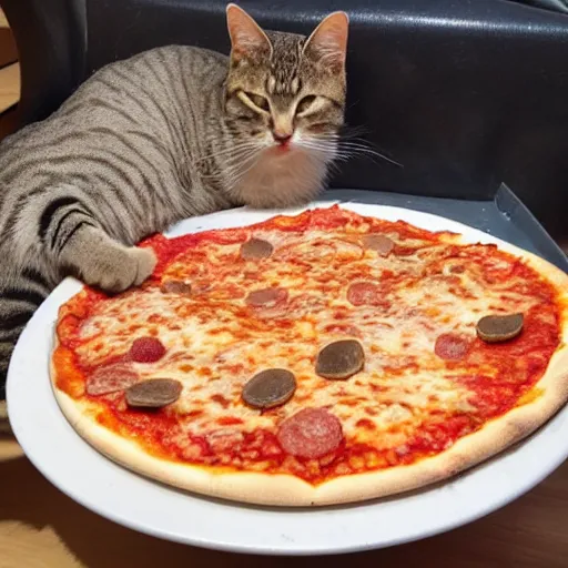 Prompt: a cat sleeping on a pizza