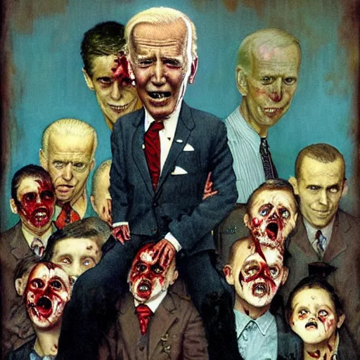 Image similar to zombie joe biden by norman rockwell