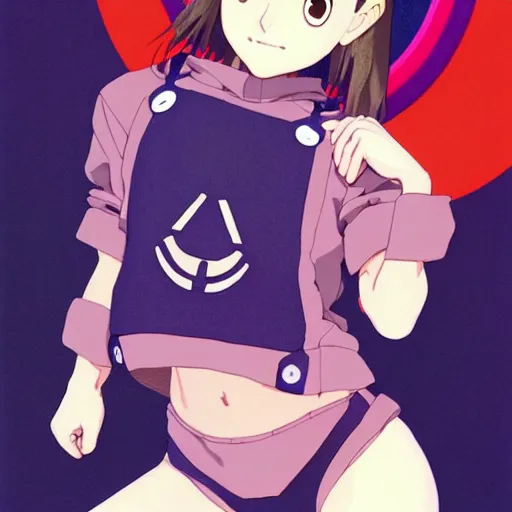 Image similar to beautiful boyish natalie portman gravure model in majora's mask, wearing big mayan bomber jacket with overalls and leotard, big bomber jacket with subtle mayan patterns, aztec bathing suit, gapmoe yandere grimdark, trending on pixiv fanbox, painted by greg rutkowski makoto shinkai takashi takeuchi studio ghibli, akihiko yoshida