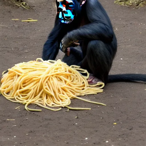 Prompt: chimpanzee with spaghetti