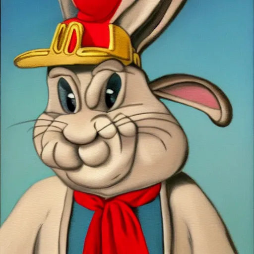 Image similar to a portrait of fat bugs bunny wearing napoleon clothes, oil painting