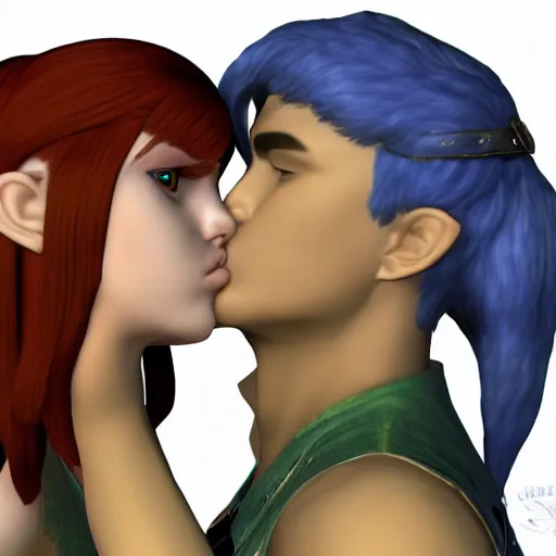 Prompt: female link and malon kissing, realistic, 3 d