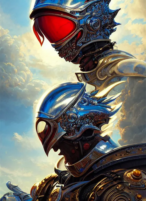 Image similar to highly detailed portrait of reflection of dragonfire on shiny knight helmet, raytracing, fantasy art by by simon bisley, loish, rhads, ferdinand knab, makoto shinkai and lois van baarle, ilya kuvshinov, rossdraws, tom bagshaw, global illumination, radiant light, detailed and intricate environment