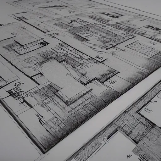 Prompt: floor and lighting plans, sketches, blueprints, realistic, 8 k,