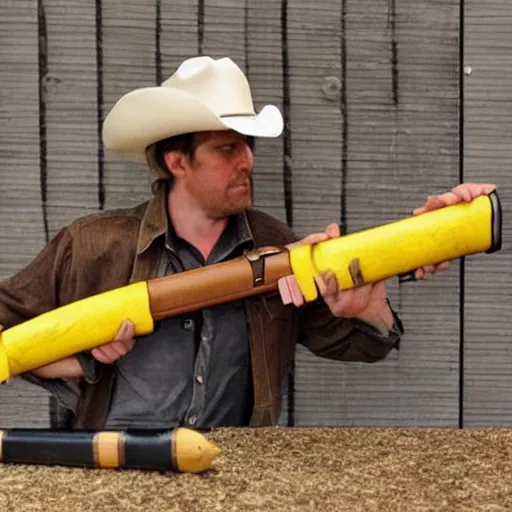 Prompt: cowboy shooting a banana gun