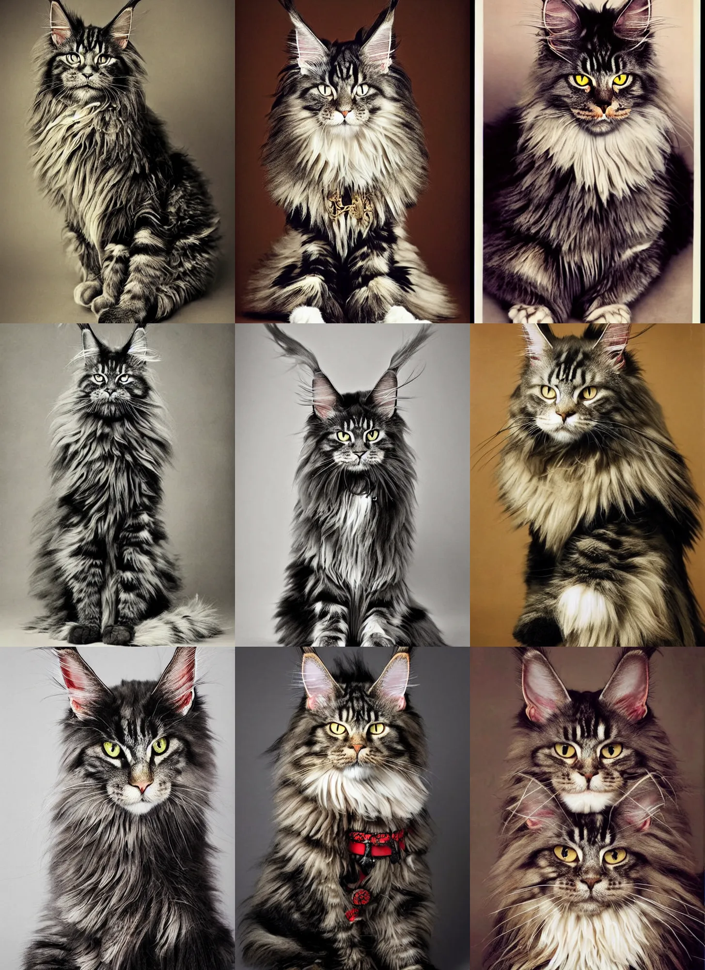 Prompt: Serious looking Maine Coon cat, dressed in Samurai armour, Japanese warrior, portrait photo by Annie Leibovitz