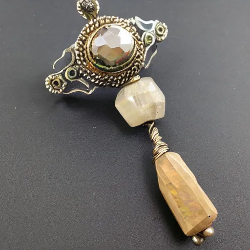 Image similar to stone crosier, jeweled, handmade, spinning faceted gems