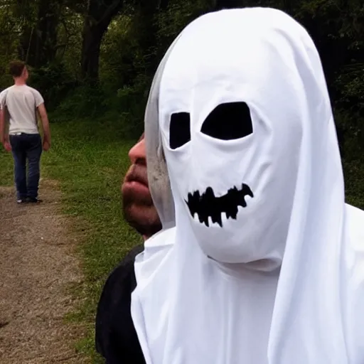 Man dressed as ghost scared by real ghost stable diffusion openart