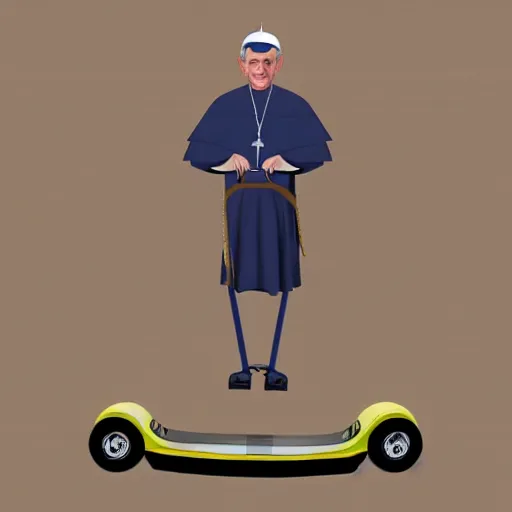 Image similar to gta v style drawing of the pope riding a Segway