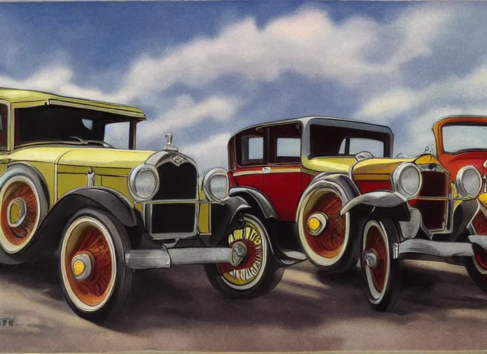 Image similar to 1 9 2 9 cars, lowbrow, matte painting, 3 - d highly detailed, in the style of michael irvine,