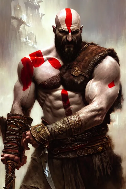 Prompt: god of war kratos portrait dnd, painting by gaston bussiere, craig mullins, greg rutkowski, yoji shinkawa