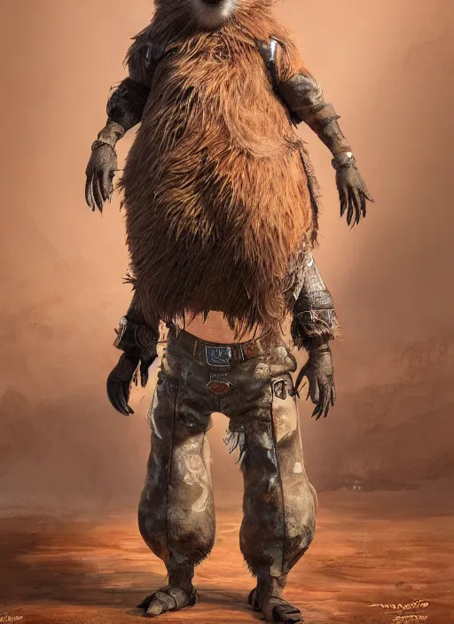 Image similar to detailed full body concept art illustration oil painting of an anthropomorphic capybara cowboy in full intricate clothing by Diane Whitehead, biomutant, ultra detailed, digital art, octane render